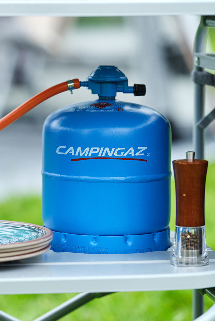 Campingaz bottle attached to camping stove